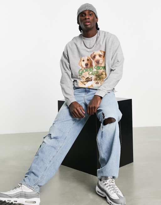ASOS DESIGN oversized lightweight sweatshirt in grey marl with vintage dog print ASOS
