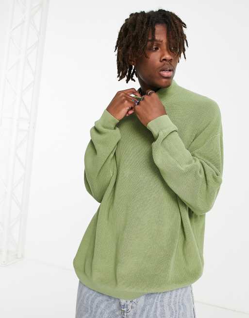 ASOS DESIGN oversized lightweight turtle neck jumper in green