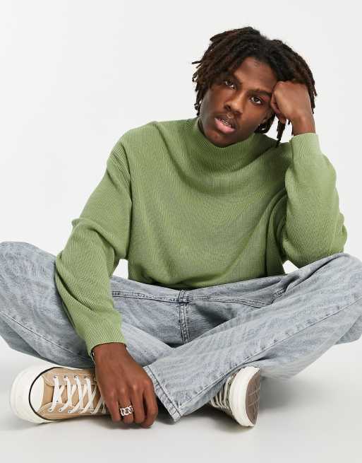 ASOS DESIGN oversized lightweight turtle neck sweater in green | ASOS