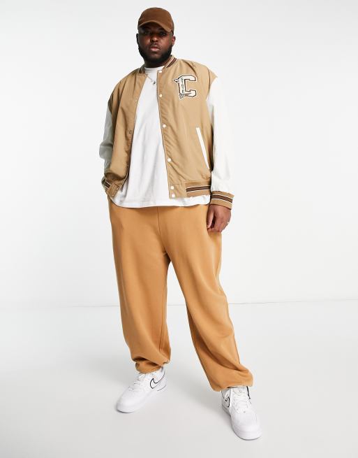 CONTRAST VARSITY BOMBER JACKET - Light camel