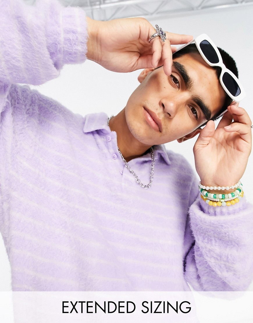 ASOS DESIGN oversized lilac stripe rugby sweatshirt in brushed fabric-Purple