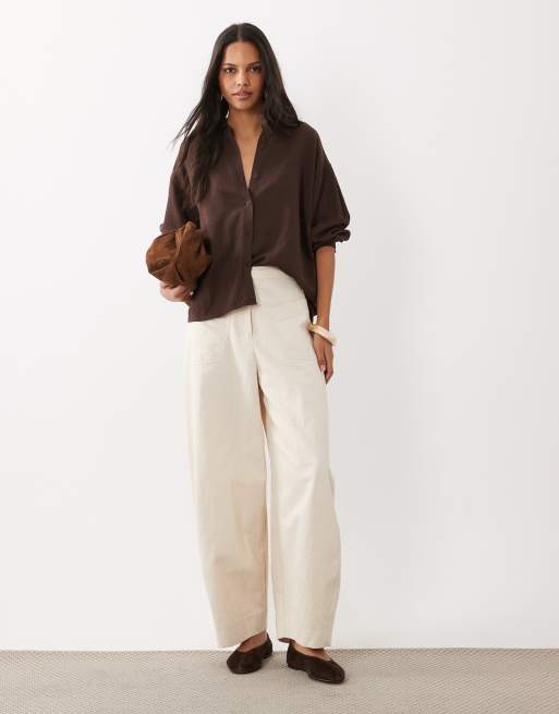 ASOS DESIGN oversized linen blend shirt in in chocoate brown, 2 of 4