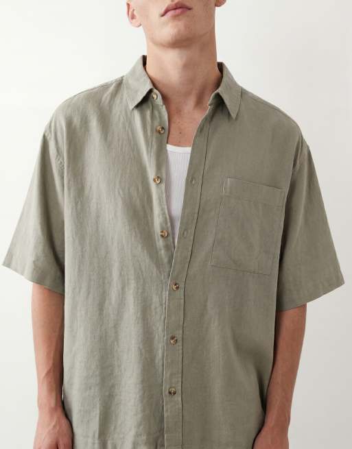 ASOS DESIGN oversized linen blend shirt in khaki - part of a set, 2 of 5