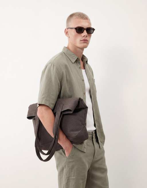 ASOS DESIGN oversized linen blend shirt in khaki - part of a set, 5 of 5