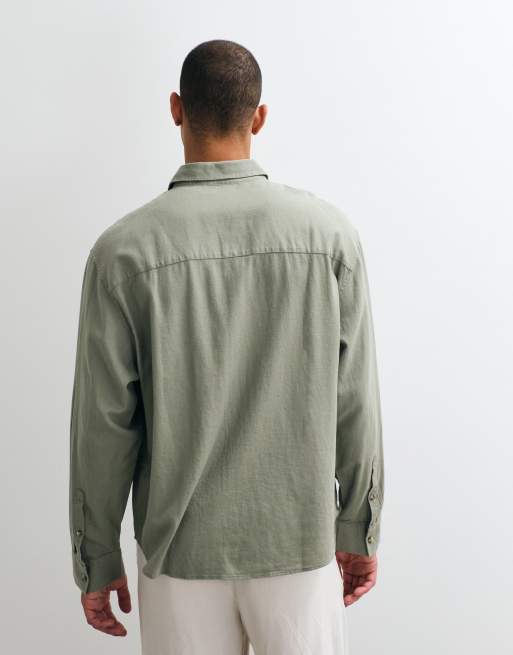 ASOS DESIGN oversized linen blend shirt in khaki - part of a set, 4 of 5