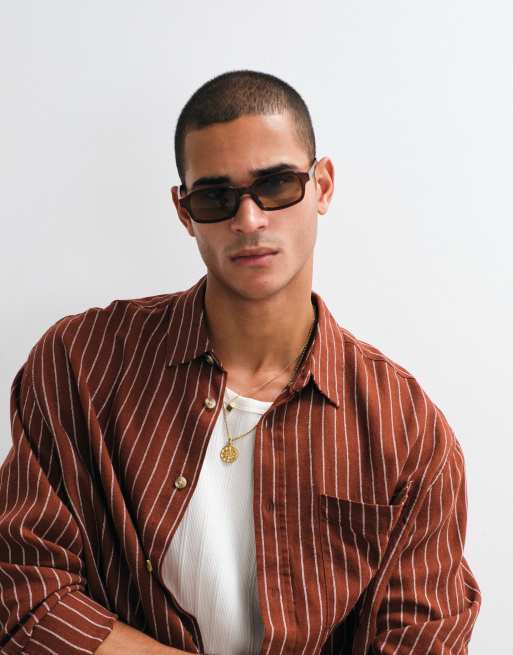 ASOS DESIGN oversized linen blend striped shirt in brown, 3 of 5