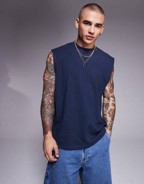 ASOS DESIGN oversized linen blend tank top in navy - view 1
