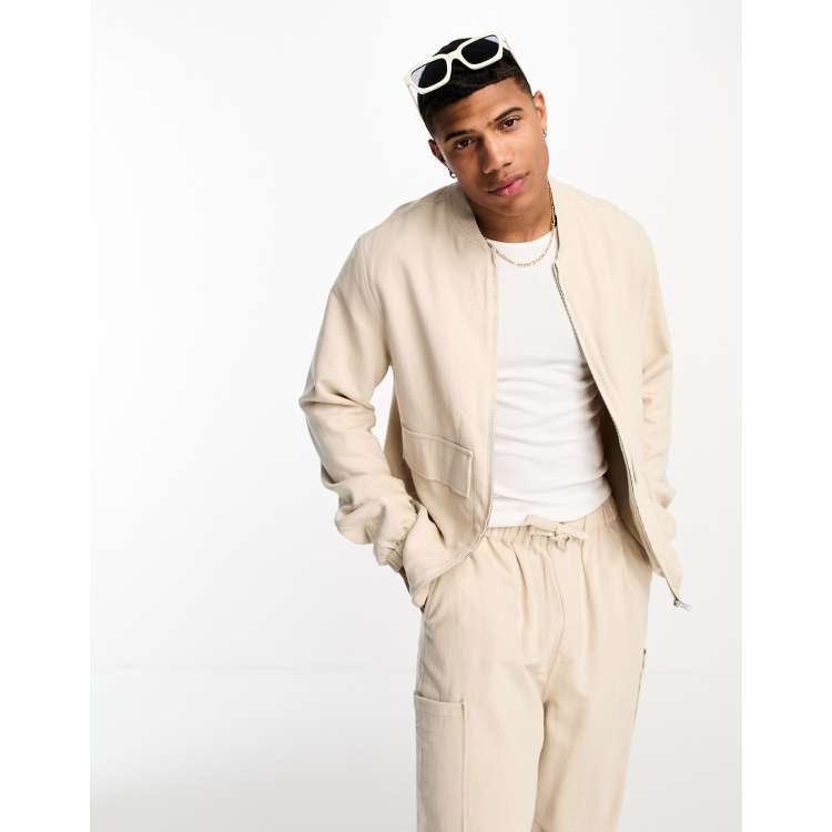 White linen 2025 bomber jacket