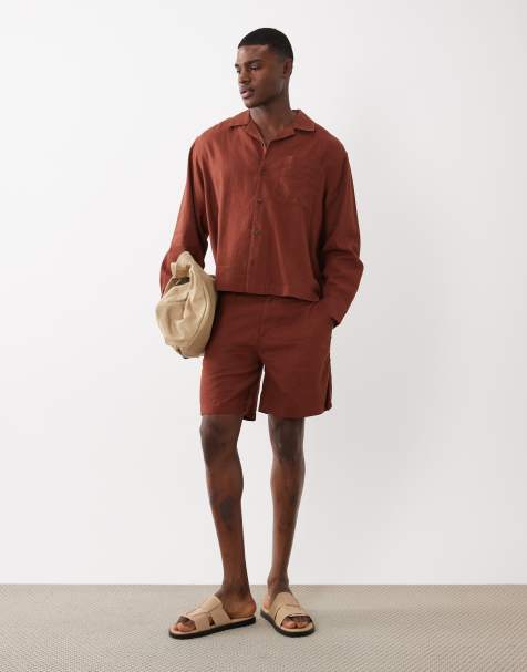 ASOS DESIGN oversized linen co-ord in brown - view 1