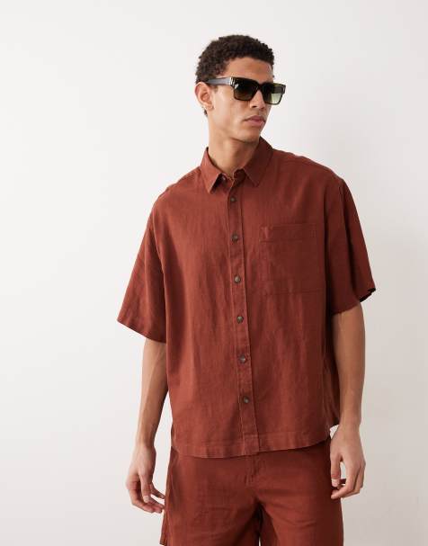 ASOS DESIGN oversized linen co-ord in brown - view 1