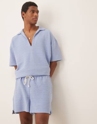 Asos Design Oversized Linen Look 7cm Shorts In Blue