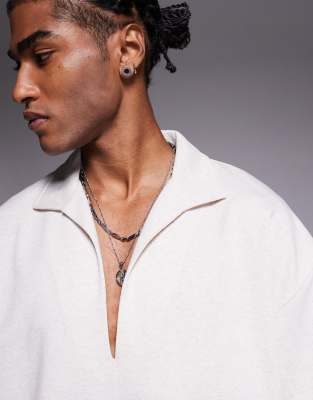 Asos Design Oversized Linen Look Rib Knit Polo Shirt