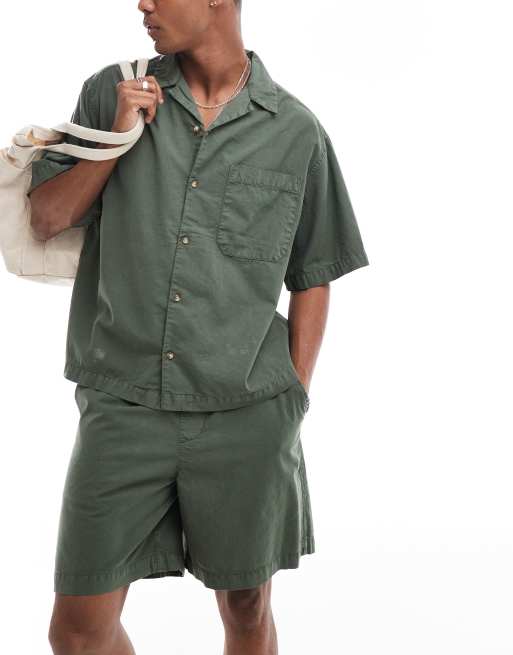 ASOS DESIGN oversized linen look set in khaki