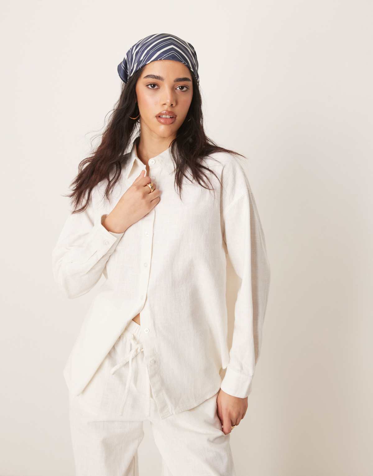 ASOS DESIGN oversized linen look shirt co-ord in off white
