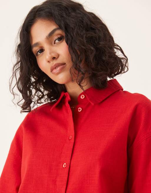 ASOS DESIGN oversized linen look shirt co-ord in red, 3 of 4
