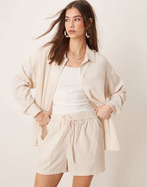 ASOS DESIGN oversized linen look shirt co-ord in stone