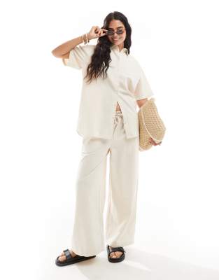 asos design oversized linen look shirt in neutral - part of a set