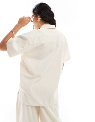 asos design oversized linen look shirt in neutral - part of a set