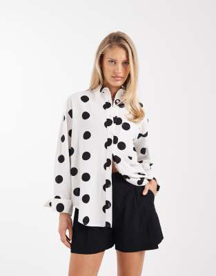 ASOS DESIGN oversized linen look shirt in polka dot print