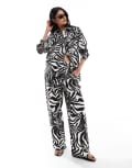 [ASOS DESIGN] ASOS DESIGN oversized linen look shirt in spliced zebra print (part of a set)-Multi XS Spliced zebra print