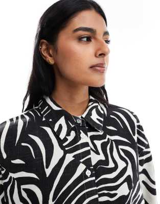 asos design oversized linen look shirt in spliced zebra print - part of a set