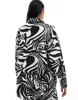 asos design oversized linen look shirt in spliced zebra print - part of a set