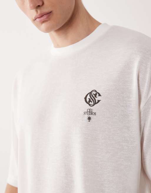 ASOS DESIGN oversized linen-look t-shirt with back floral graphic in beige, 3 of 5