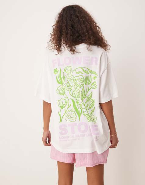 ASOS DESIGN Oversized linen look T-shirt with flower shop graphic - view 1