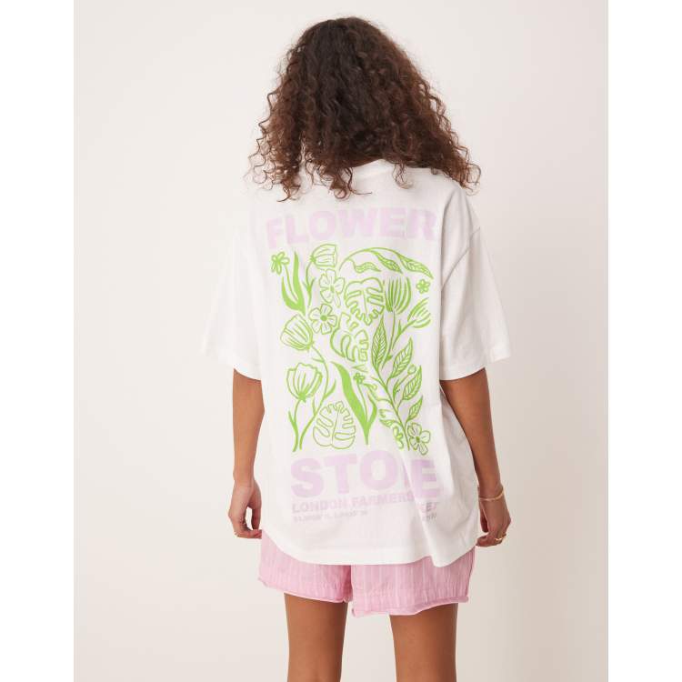 ASOS DESIGN Oversized linen look t-shirt with flower shop