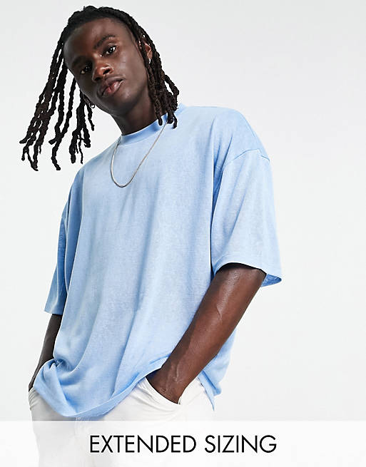 ASOS DESIGN oversized linen look T-shirt with half sleeves in blue | ASOS