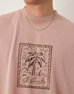 Asos Design Oversized Linen Look T-shirt With Palm Graphic
