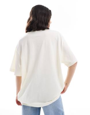 Asos Design Oversized Linen Look T-shirt With Thailand Boat Graphic-white In White
