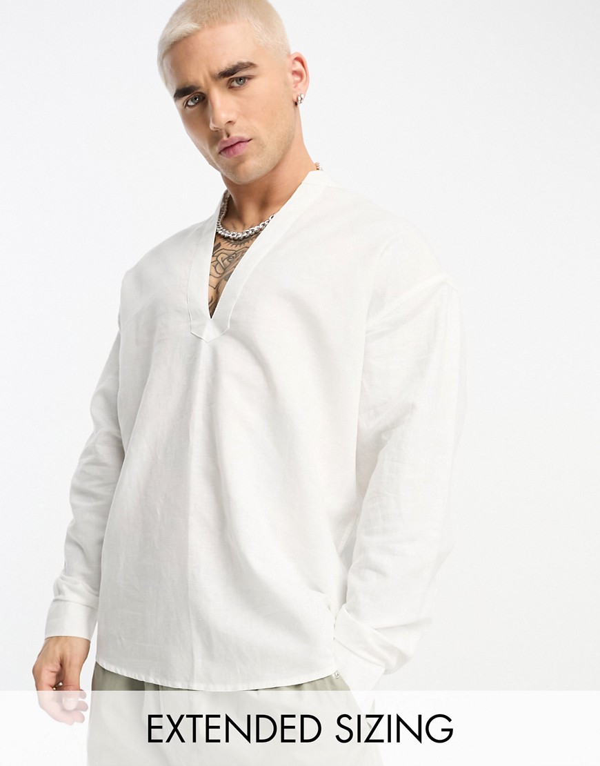ASOS DESIGN oversized linen mix shirt in overhead styling in white