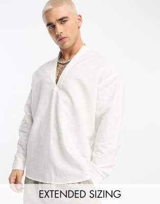 ASOS DESIGN oversized linen mix shirt in overhead styling in white