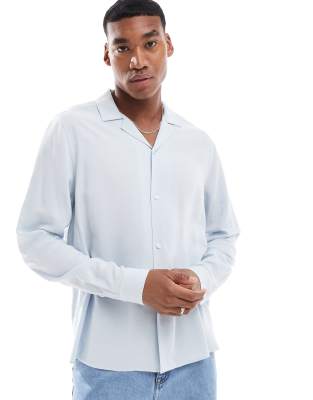 ASOS DESIGN oversized linen mix shirt with revere collar in blue