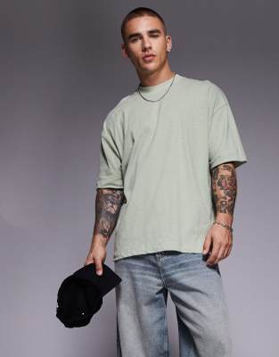 asos ASOS DESIGN oversized linen mix t-shirt in sage