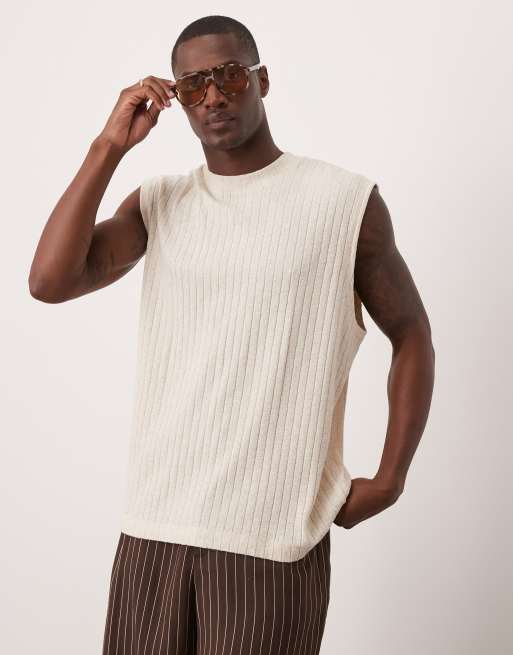 ASOS DESIGN oversized linen-mix tank top in beige