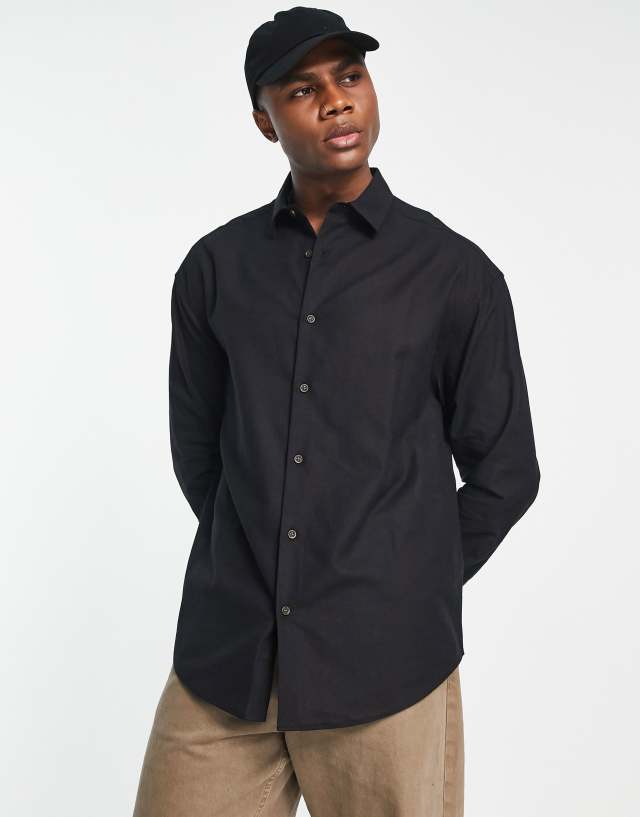 ASOS DESIGN - oversized linen shirt in black