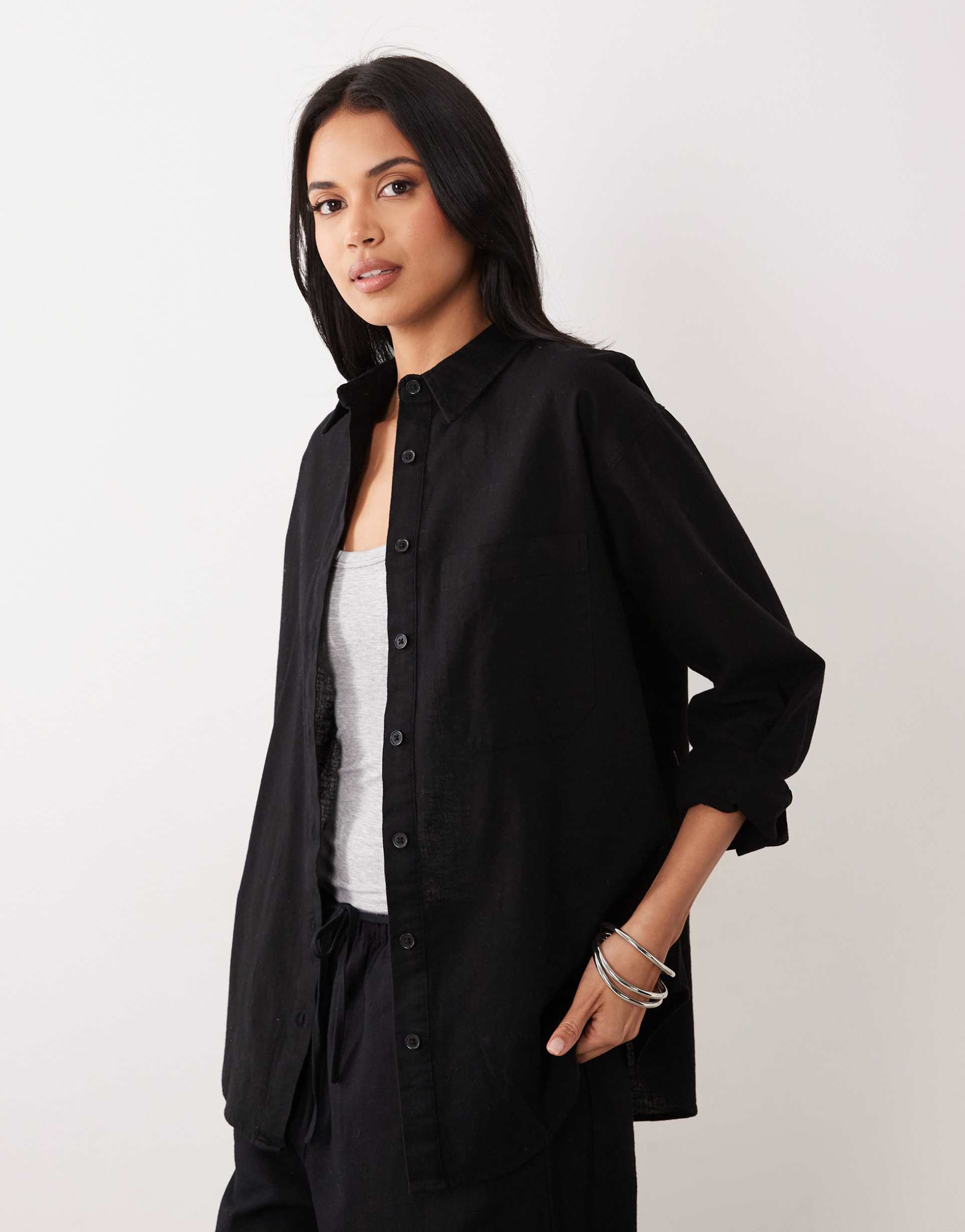 asos design oversized linen shirt in black