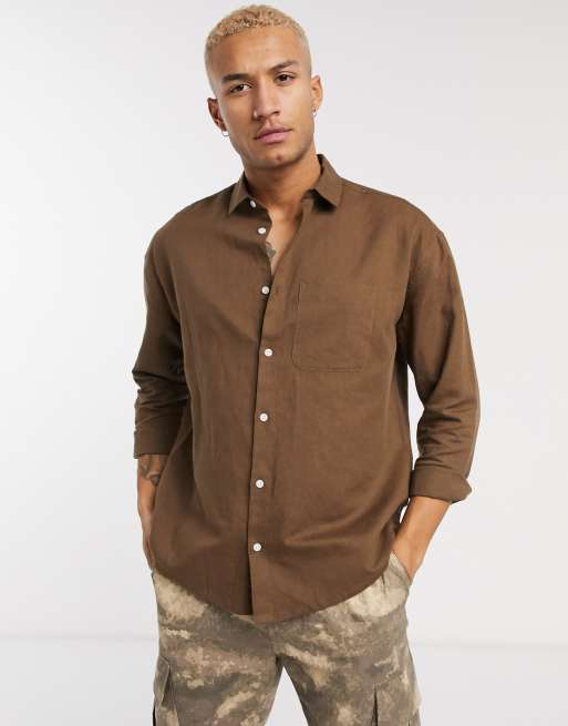ASOS DESIGN oversized linen shirt in brown | ASOS