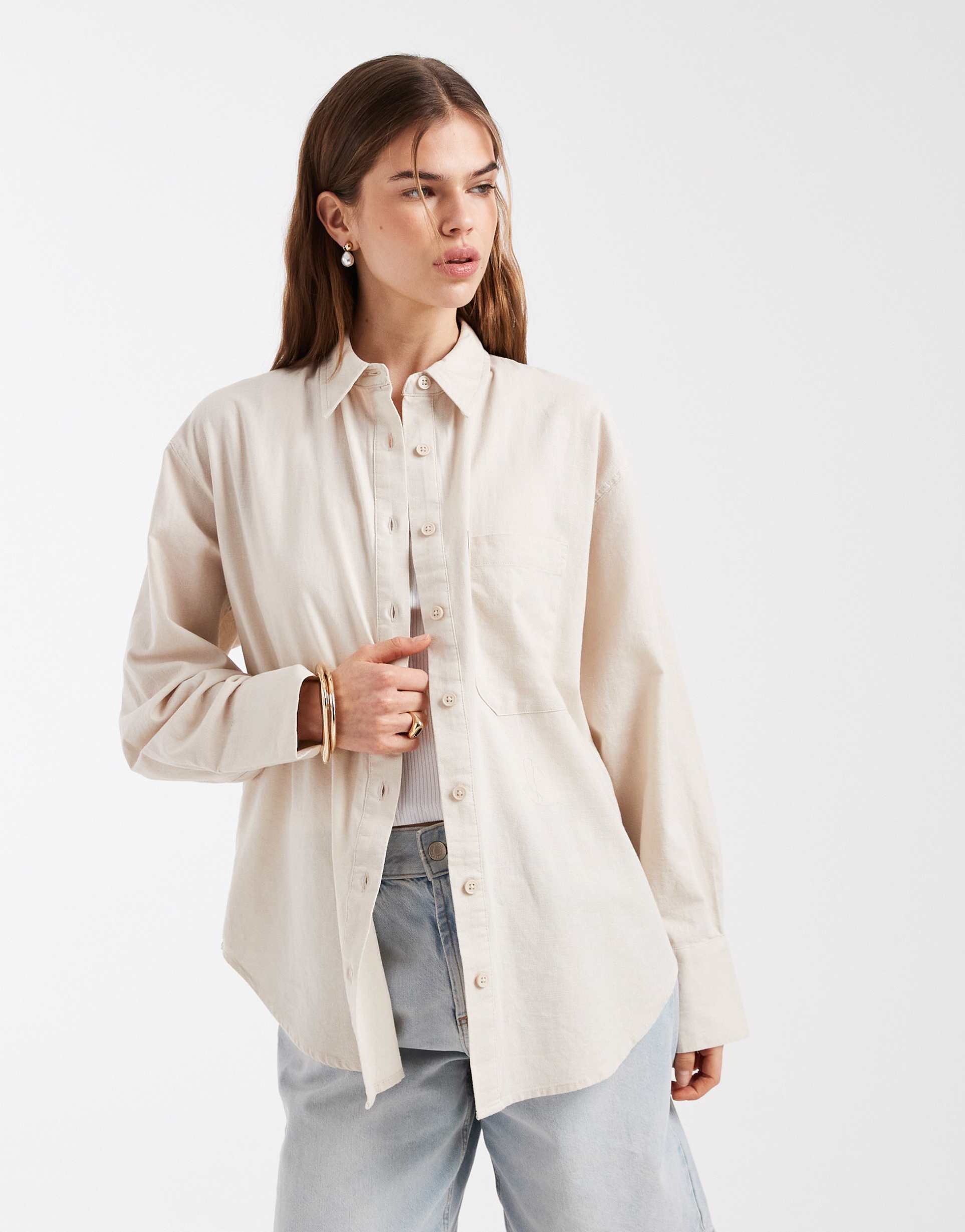 asos design oversized linen shirt in natural