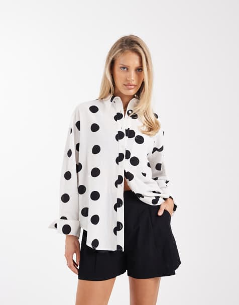 ASOS DESIGN oversized Linen shirt in polka dot print - MULTI - view 1