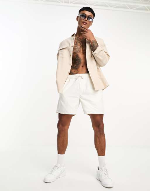 ASOS DESIGN oversized linen shirt with double pockets in stone , 3 of 4