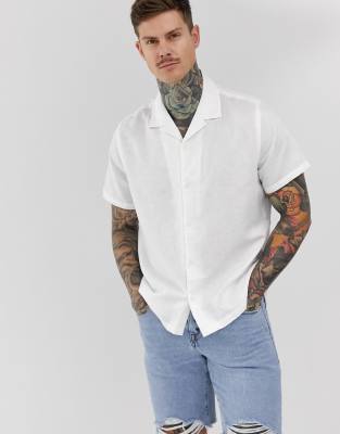 ASOS DESIGN oversized linen shirt with revere collar in white