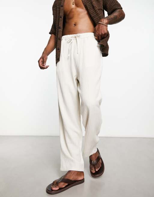 ASOS DESIGN - Oversized linnen broek met toelopende pijpen en textuur in beige