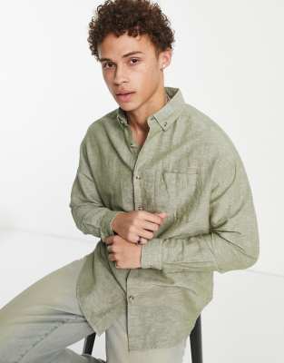 ASOS DESIGN - Oversized linnen overhemd in jaren 90-stijl in kaki