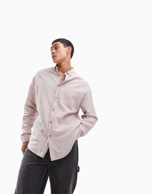 ASOS DESIGN - Oversized linnen overhemd in jaren 90 stijl in roze