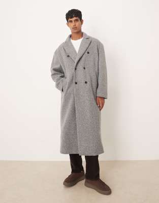 Asos Design Oversized Long Boucle Wool Coat In Gray
