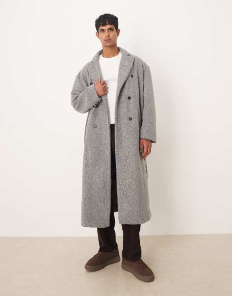 ASOS DESIGN oversized long boucle wool coat in grey - view 1