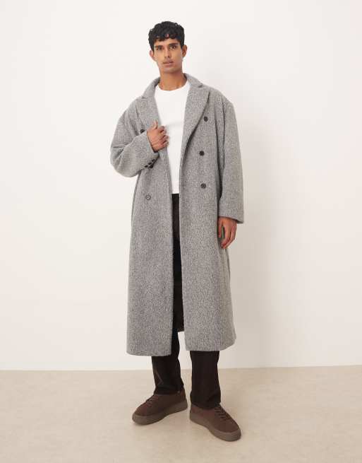 ASOS DESIGN oversized long boucle wool coat in grey